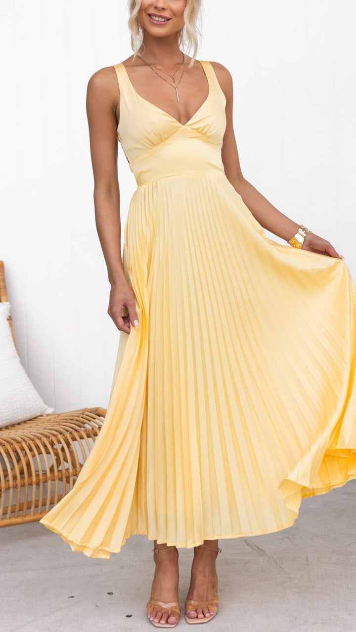 Alma™ | Robe d'Été Plissée en Jaune