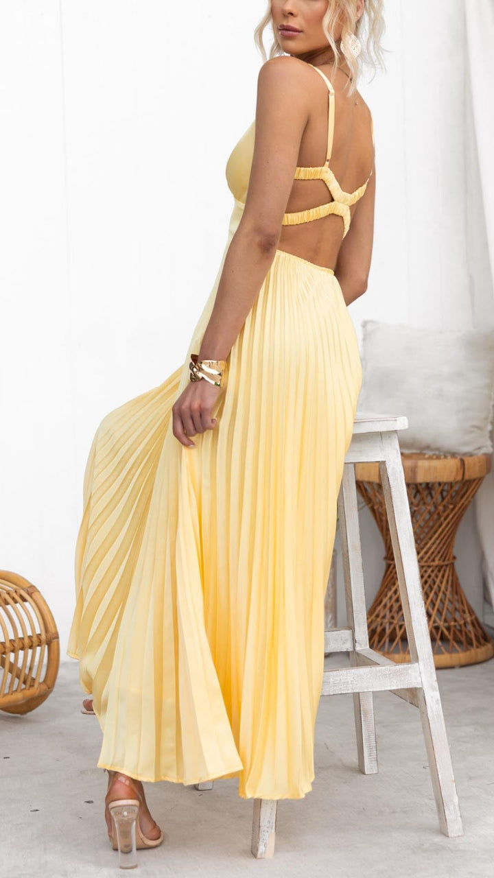 Alma™ | Robe d'Été Plissée en Jaune