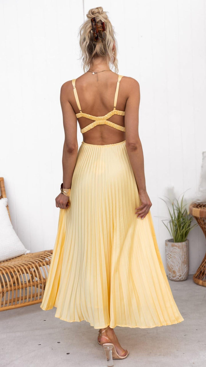 Alma™ | Robe d'Été Plissée en Jaune