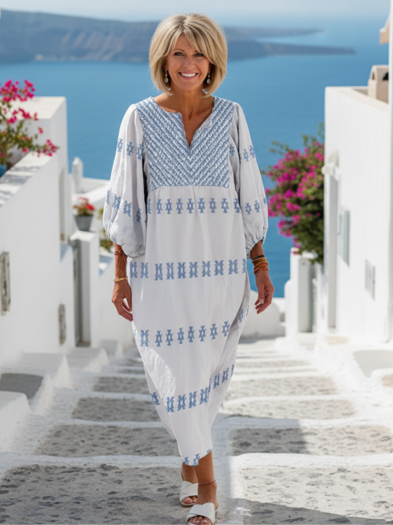 Evadne | Robe maxi brodée à manches longues et décolleté en V