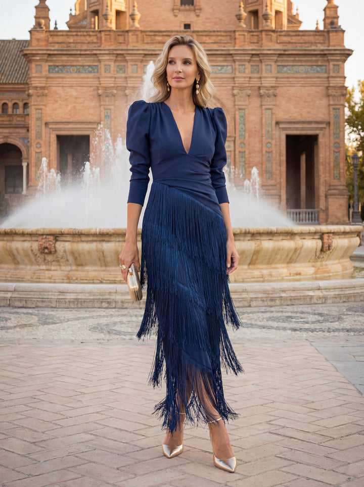 Frida | Robe midi avec franges en vert sauge