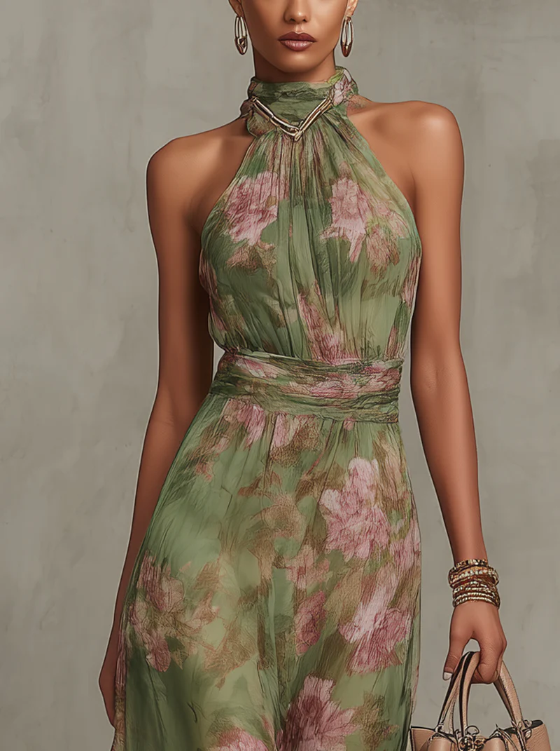 Livia™| Robe maxi halter florale élégante
