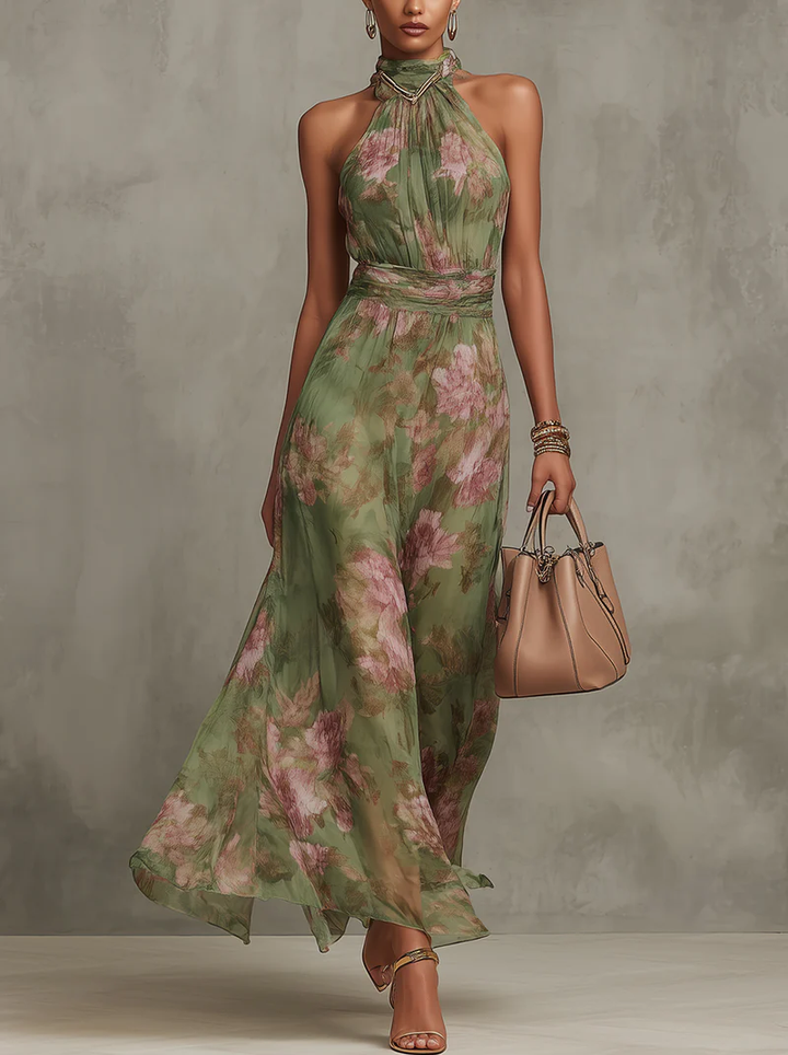 Livia™| Robe maxi halter florale élégante