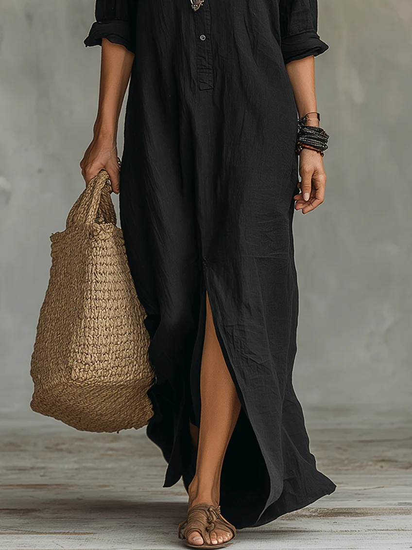 Soline | Robe maxi avec boutons et décolleté en V décontracté