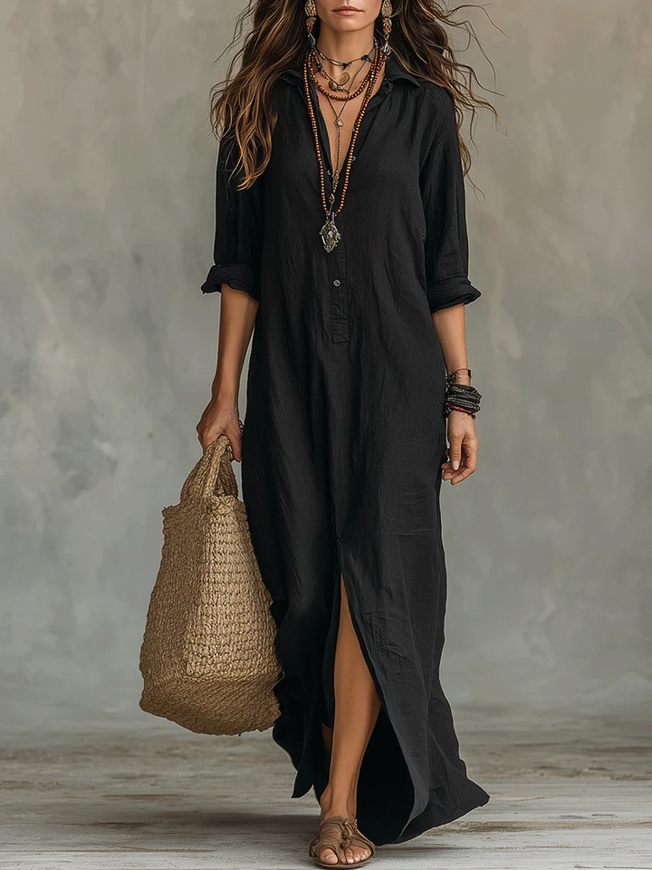 Soline | Robe maxi avec boutons et décolleté en V décontracté