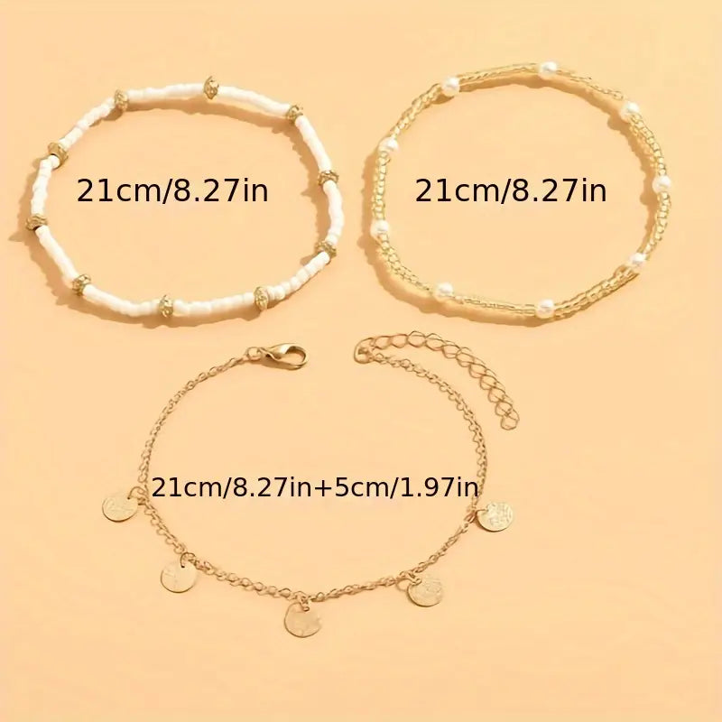 Ensemble de Bracelets de Cheville Superposés 3 Pièces