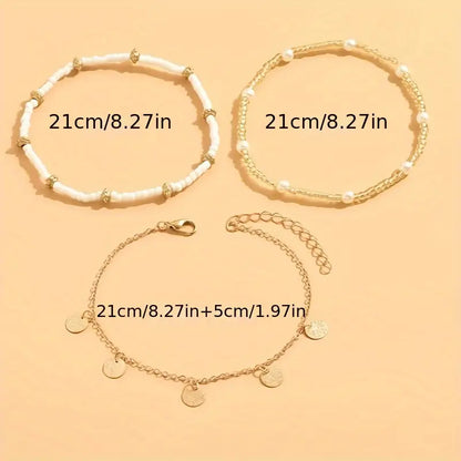 Ensemble de Bracelets de Cheville Superposés 3 Pièces