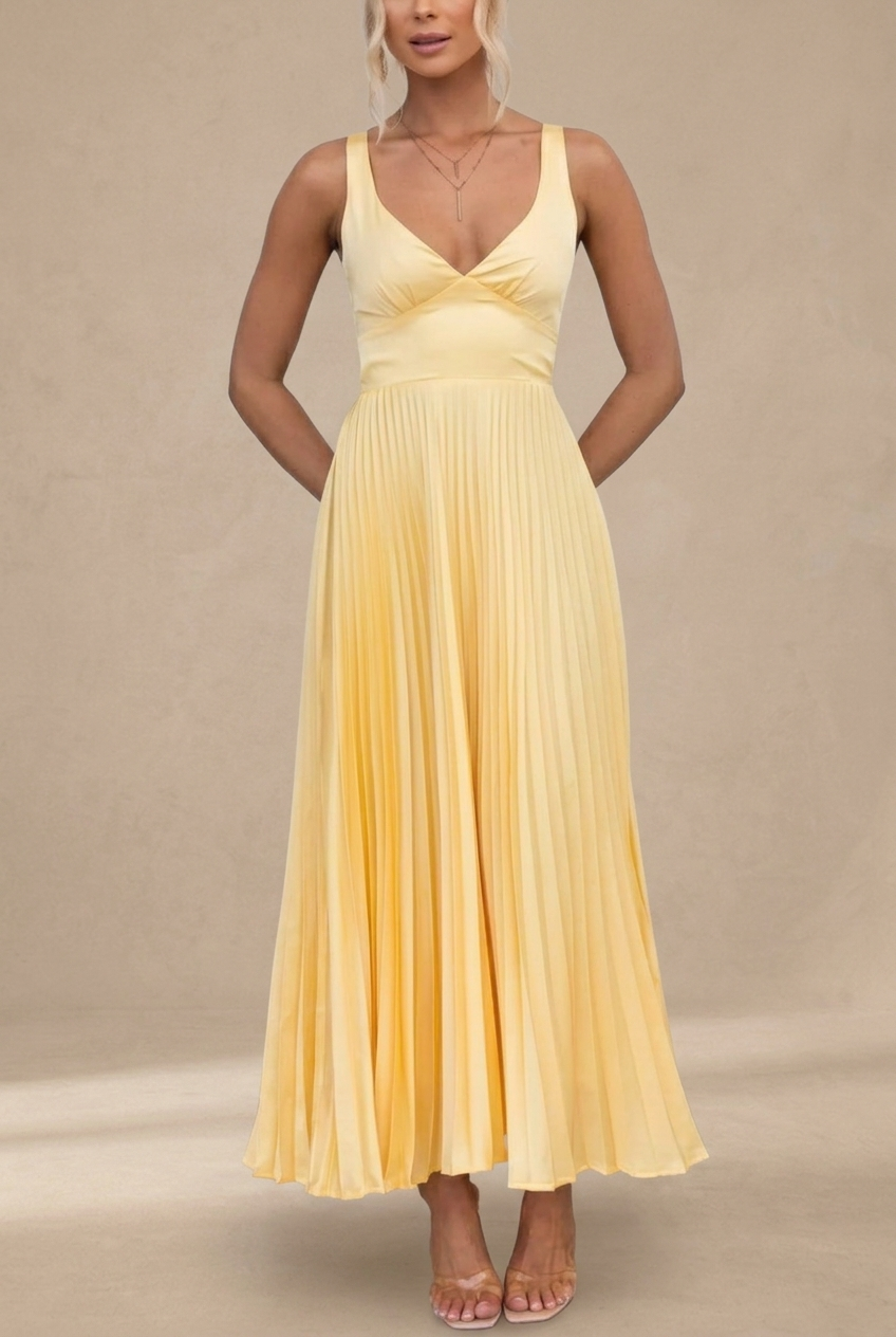 Alma™ | Robe d'Été Plissée en Jaune