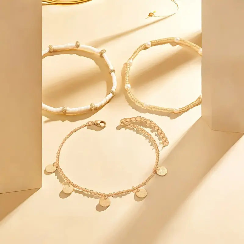 Ensemble de Bracelets de Cheville Superposés 3 Pièces