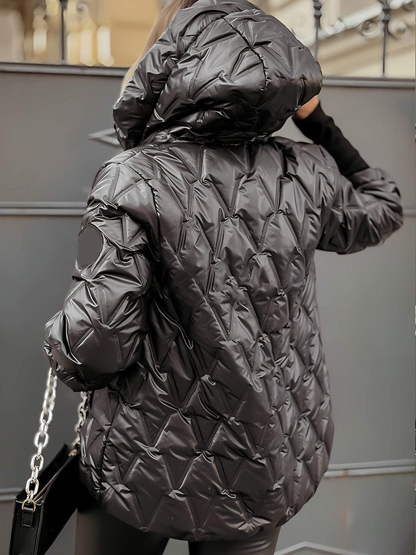 Veste en coton pour femme avec capuche et manches longues pour l'automne et l'hiver en patchwork de diamants