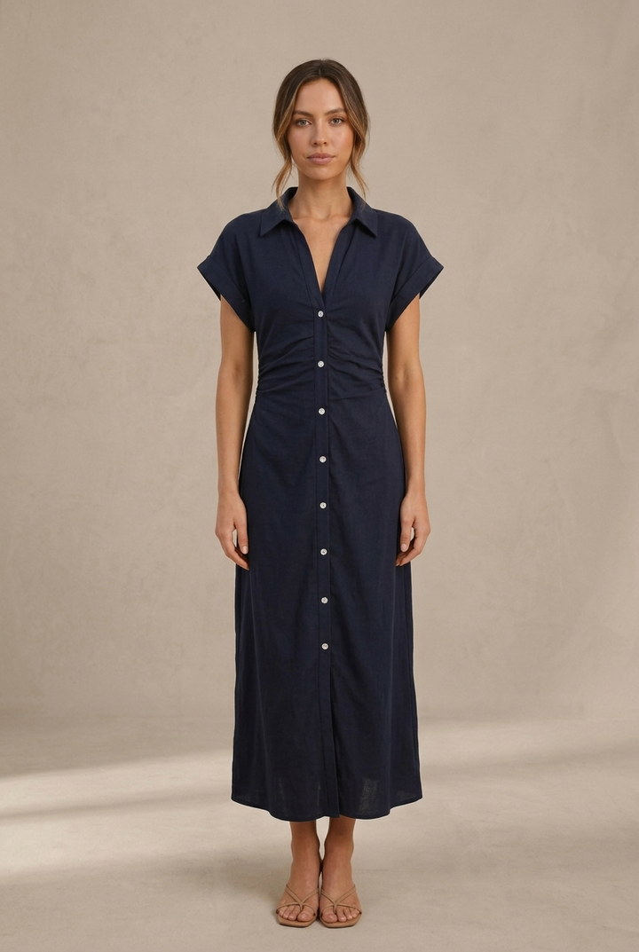 Denim | Robe midi avec boutons