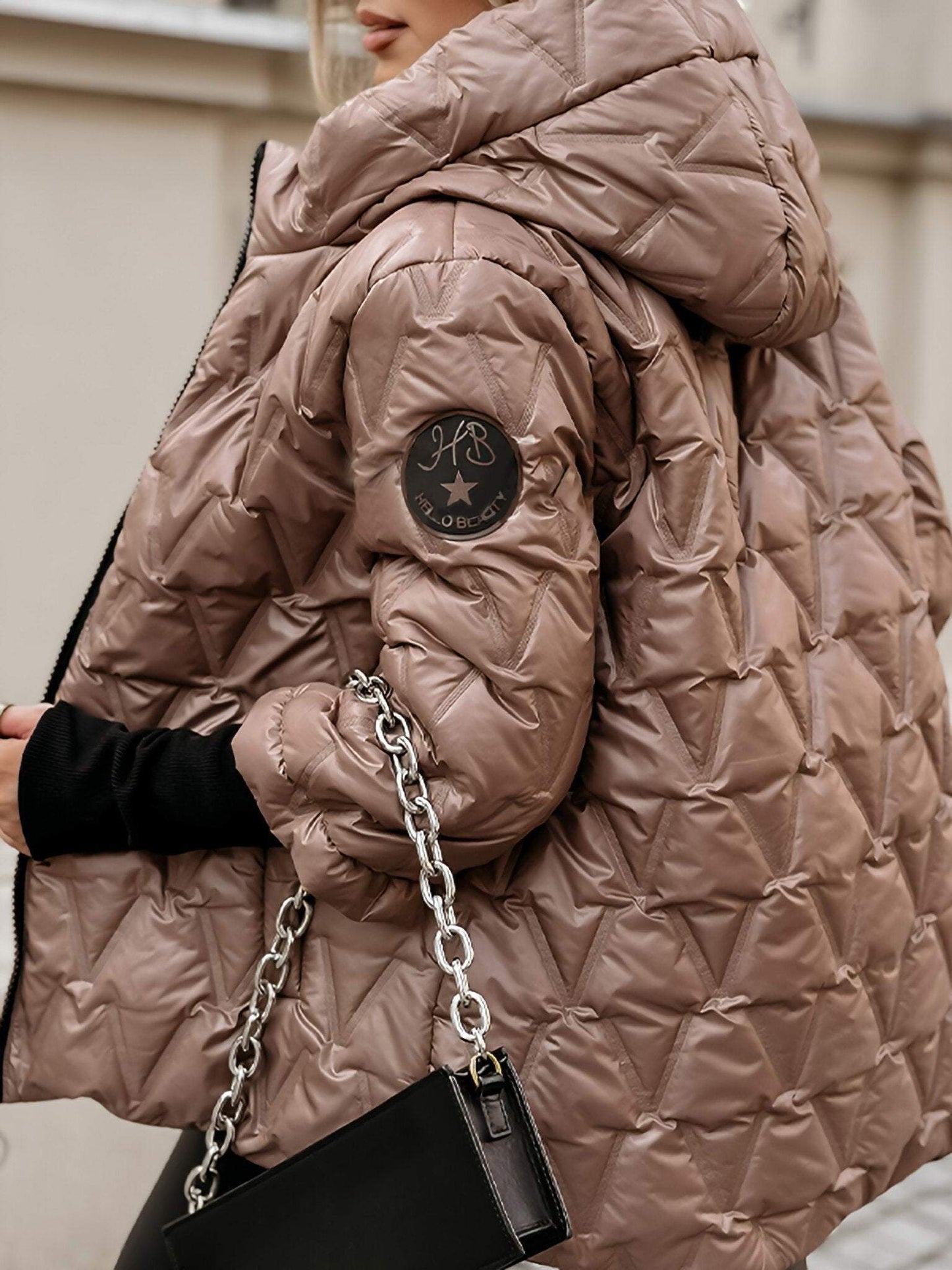 Veste en coton pour femme avec capuche et manches longues pour l'automne et l'hiver en patchwork de diamants