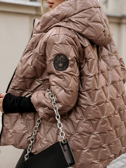 Veste en coton pour femme avec capuche et manches longues pour l'automne et l'hiver en patchwork de diamants