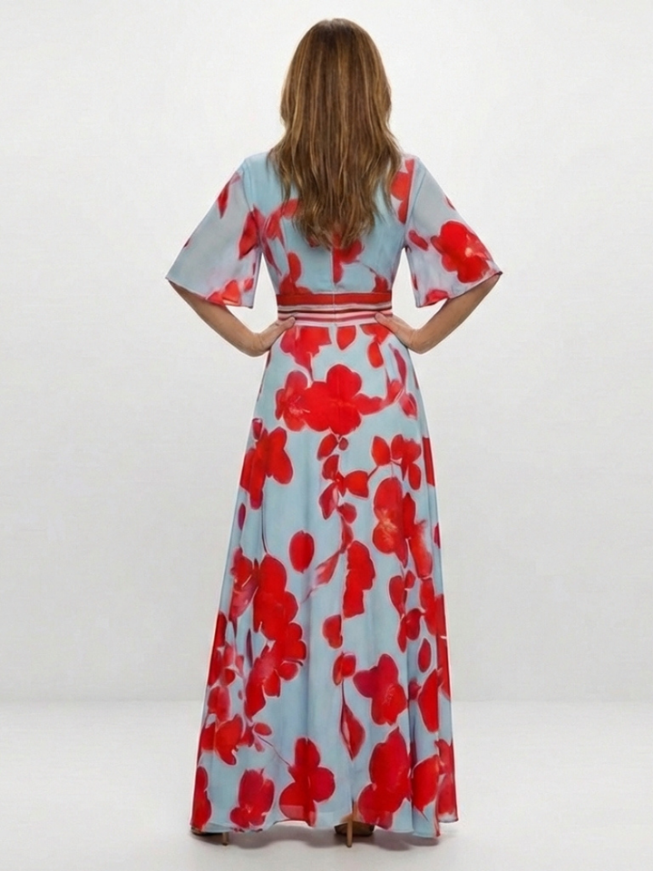 Corinne | Robe Maxi Fleurie à Manches Courtes en V