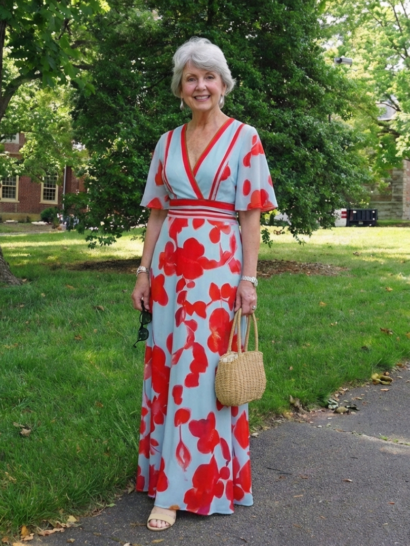 Corinne | Robe Maxi Fleurie à Manches Courtes en V