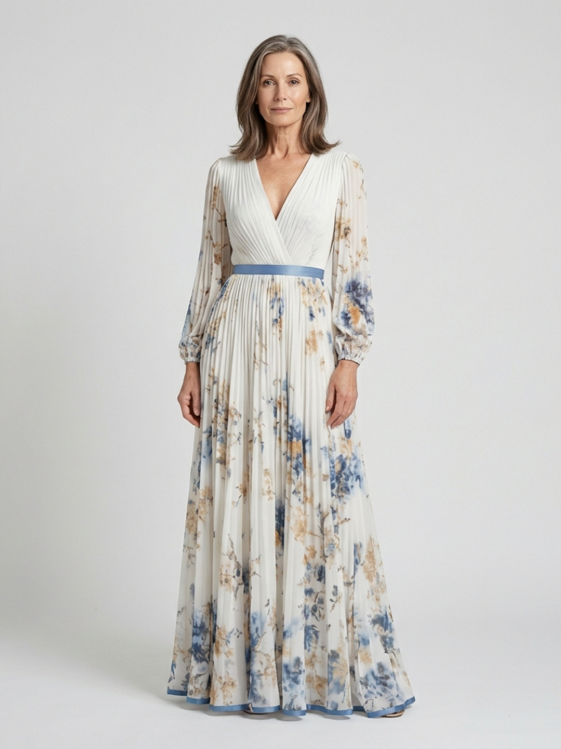 Lavinia | Robe Maxi à Manches Longues et Décolleté en V avec Imprimé Floral