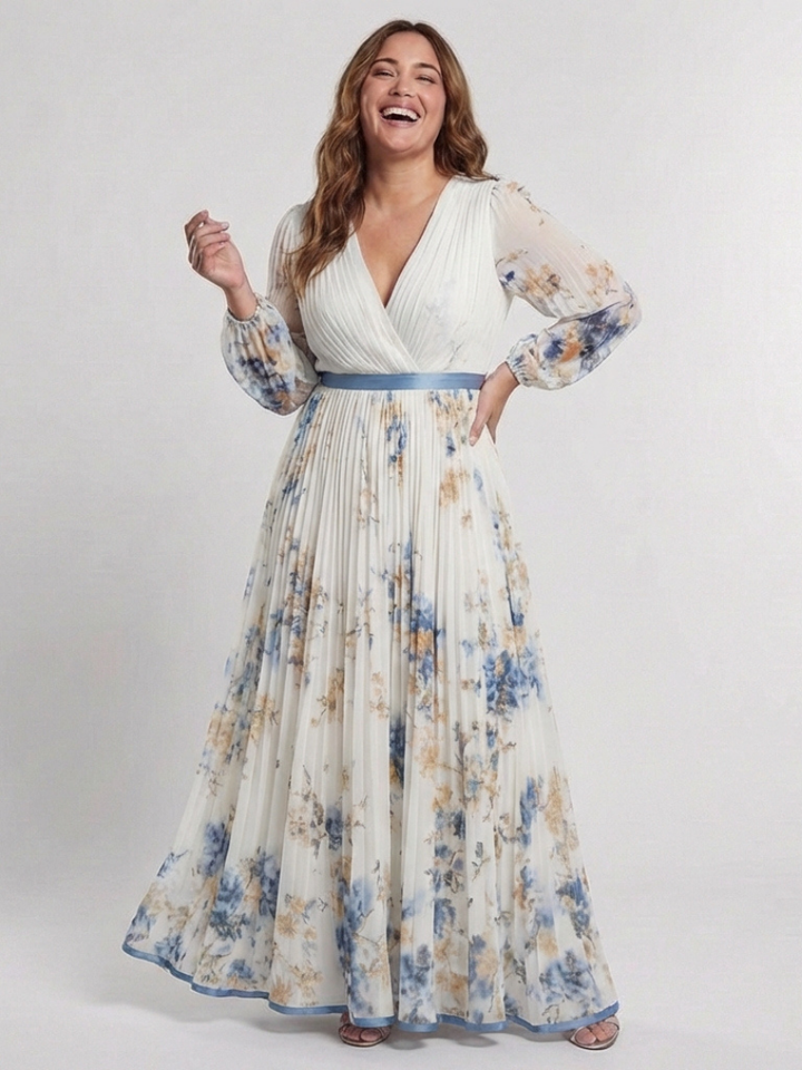 Lavinia | Robe Maxi à Manches Longues et Décolleté en V avec Imprimé Floral