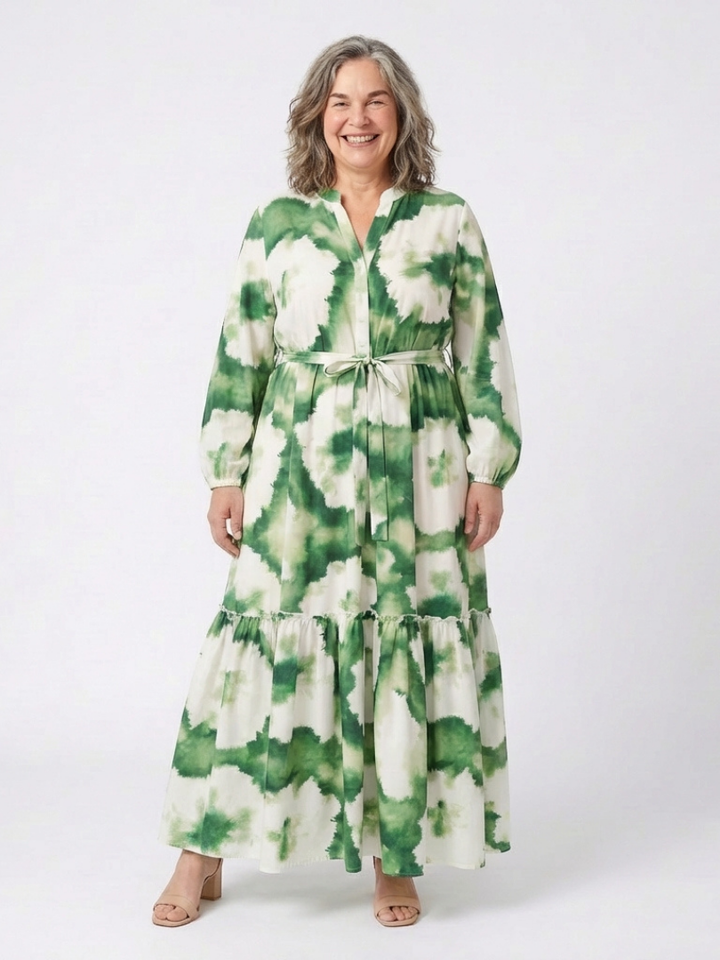 Sabine | Robe Maxi à Manches Longues avec Ceinture à Nouer