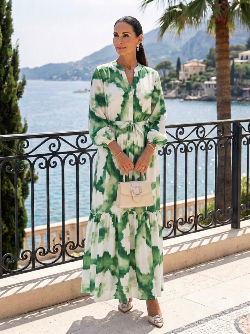 Sabine | Robe Maxi à Manches Longues avec Ceinture à Nouer