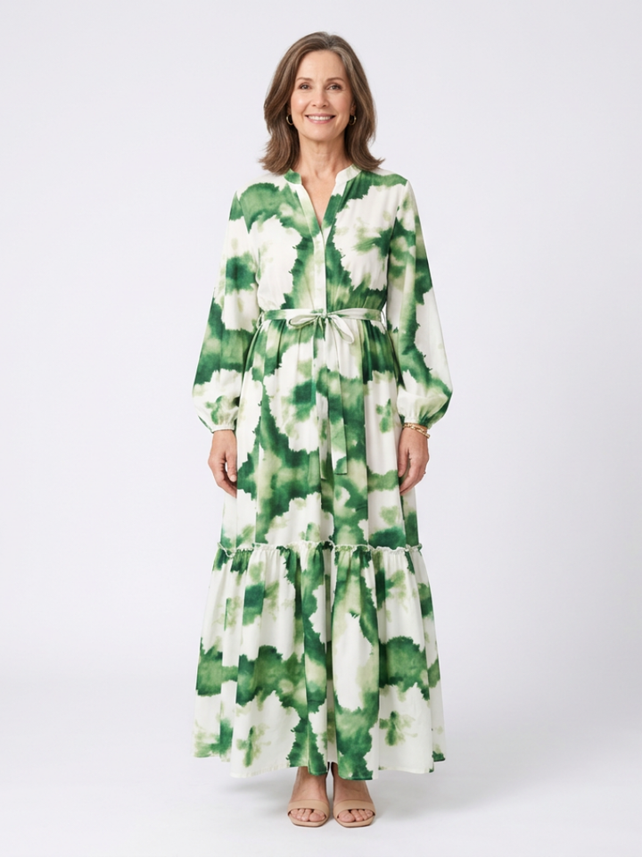 Sabine | Robe Maxi à Manches Longues avec Ceinture à Nouer