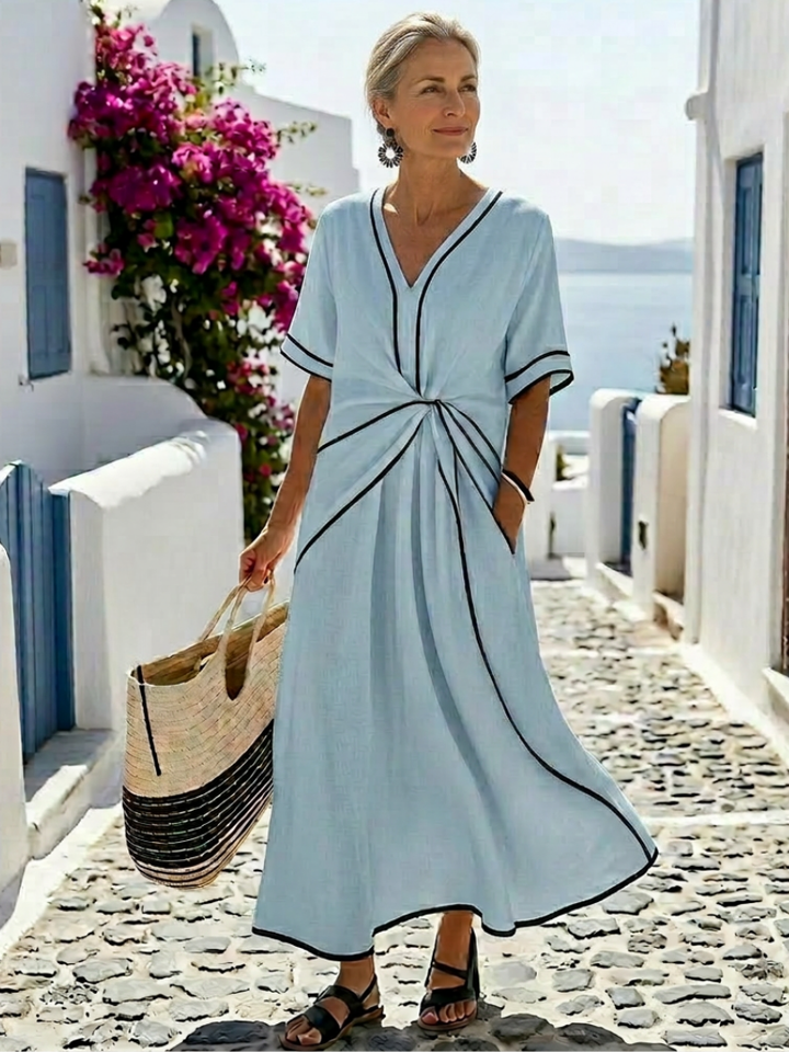 Linnea | Robe midi à manches courtes et décolleté en V