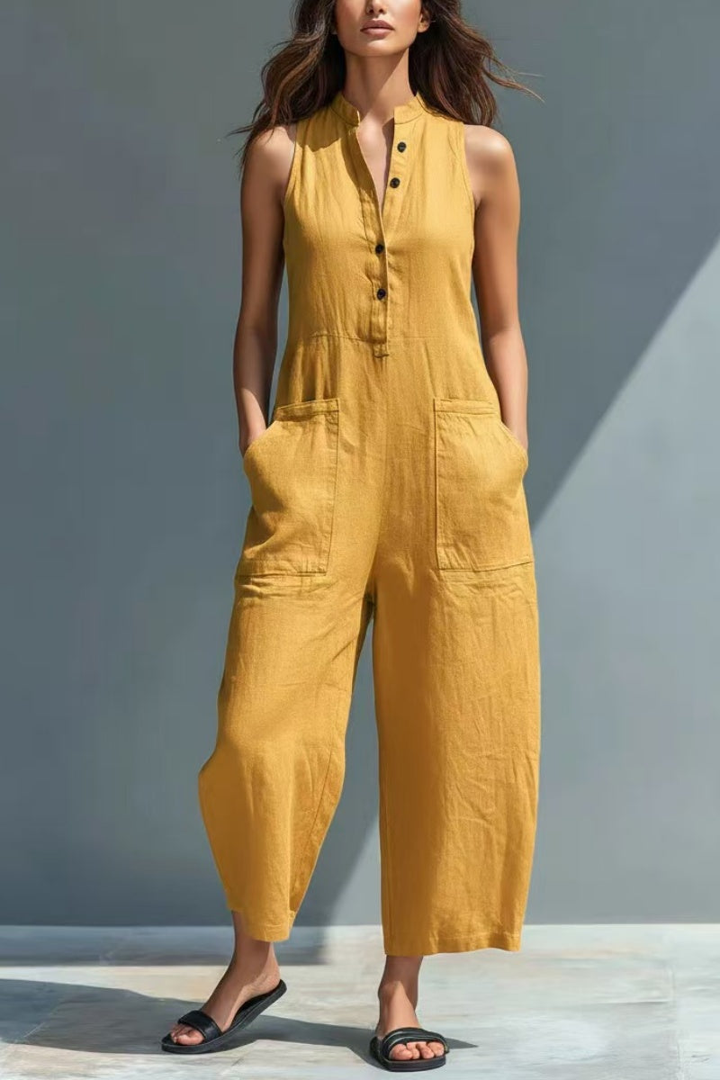 Eloïse™ | Combinaison minimaliste sans manches pour femme, avec col montant et patte boutonnée