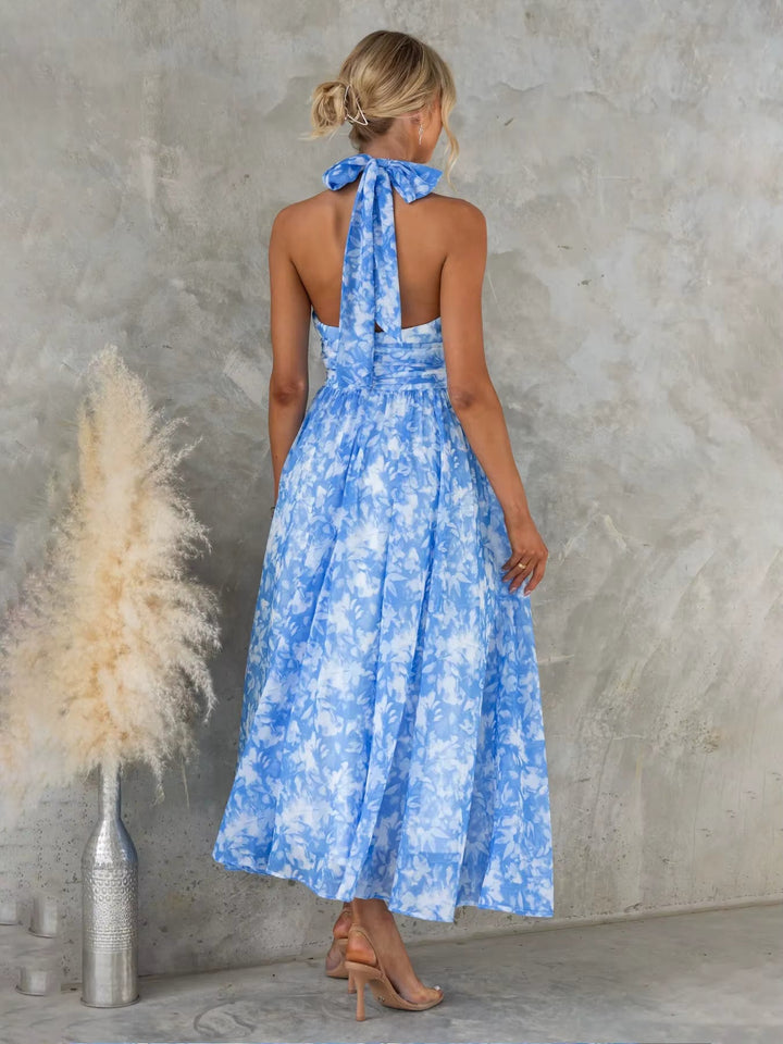 Esther | Robe à Col Halter avec Imprimé Aquarelle