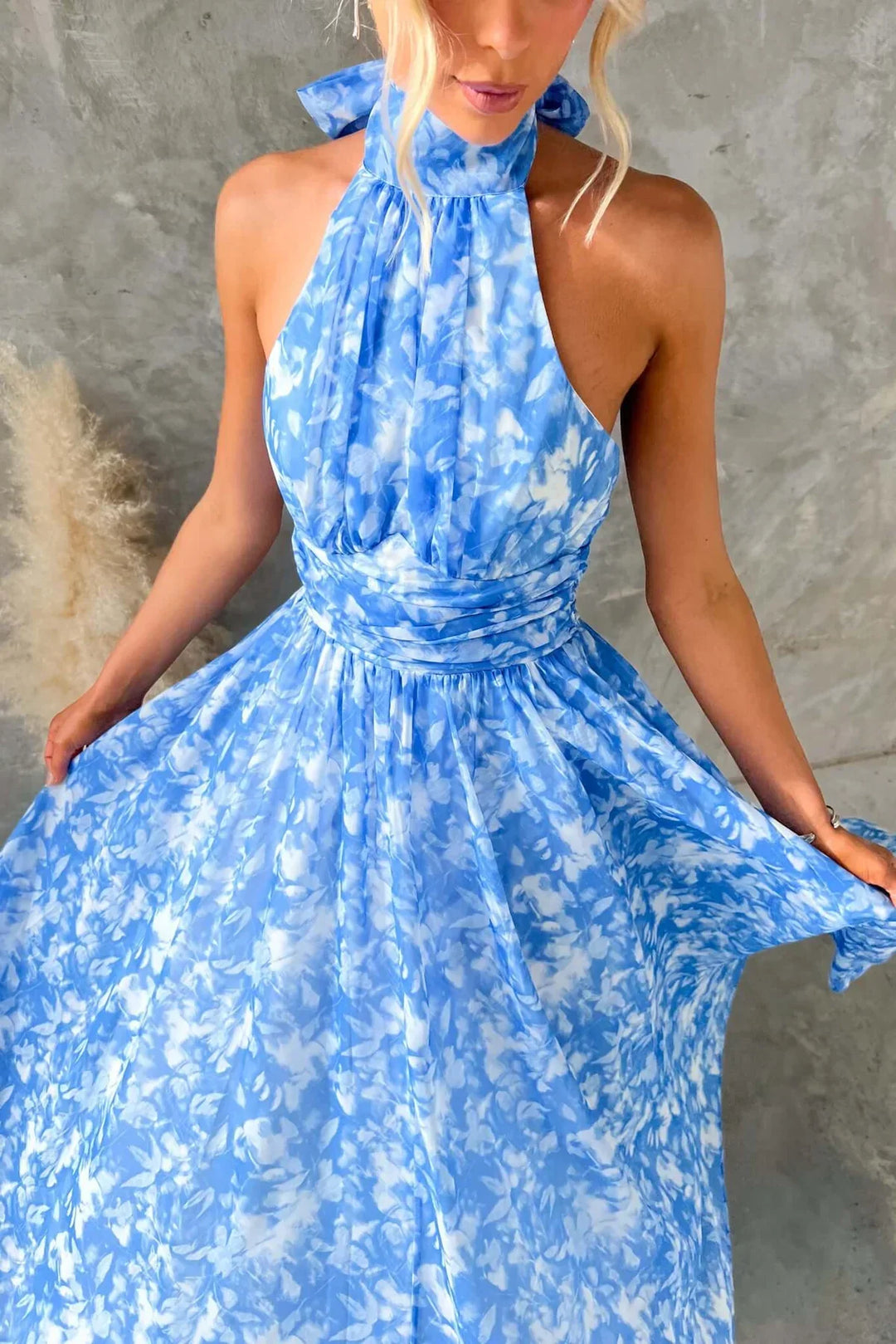 Esther | Robe à Col Halter avec Imprimé Aquarelle