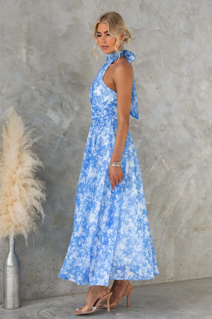 Esther | Robe à Col Halter avec Imprimé Aquarelle