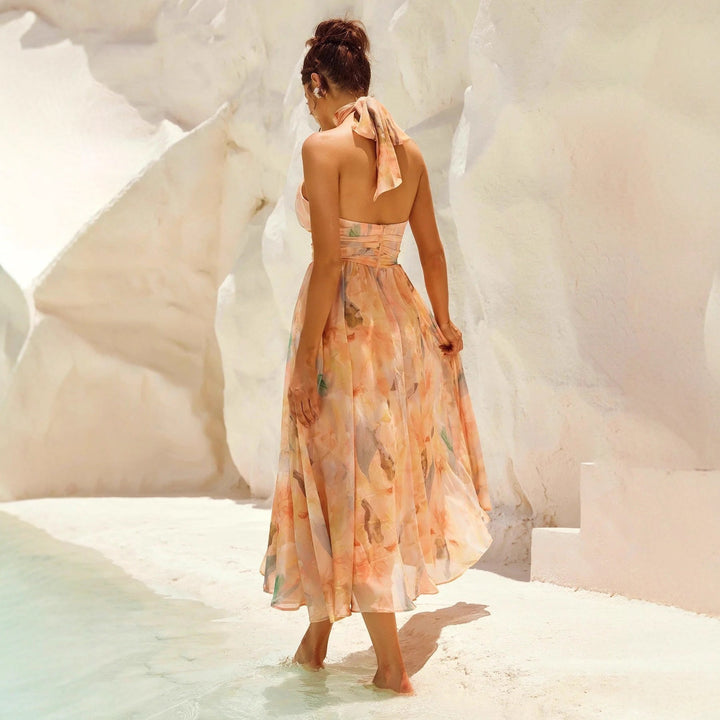 Esther | Robe à Col Halter avec Imprimé Aquarelle