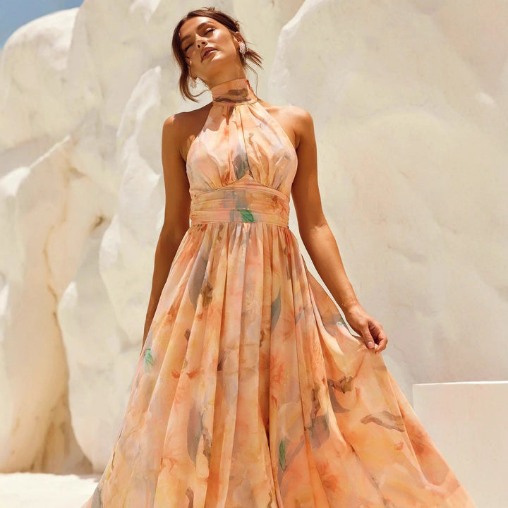 Esther | Robe à Col Halter avec Imprimé Aquarelle