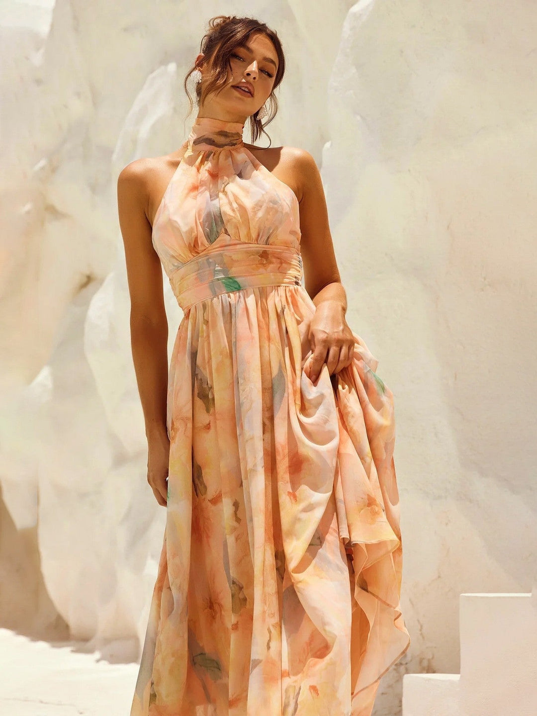 Esther | Robe à Col Halter avec Imprimé Aquarelle