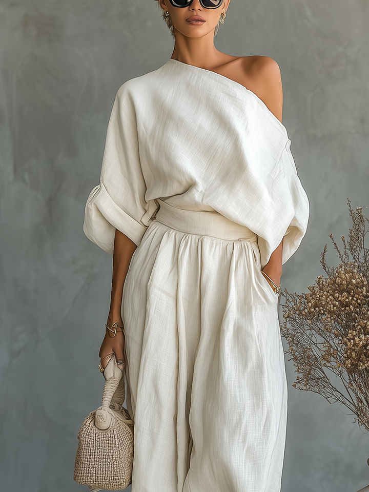 Lisa | Ensemble de Top Doux Off-Shoulder et Pantalons Ajustés