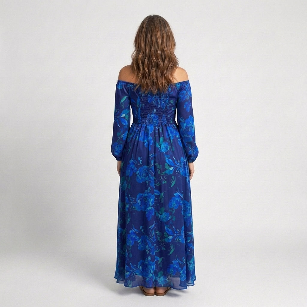 Aspen | Robe Maxi Fleurie à Épaules Dégagées
