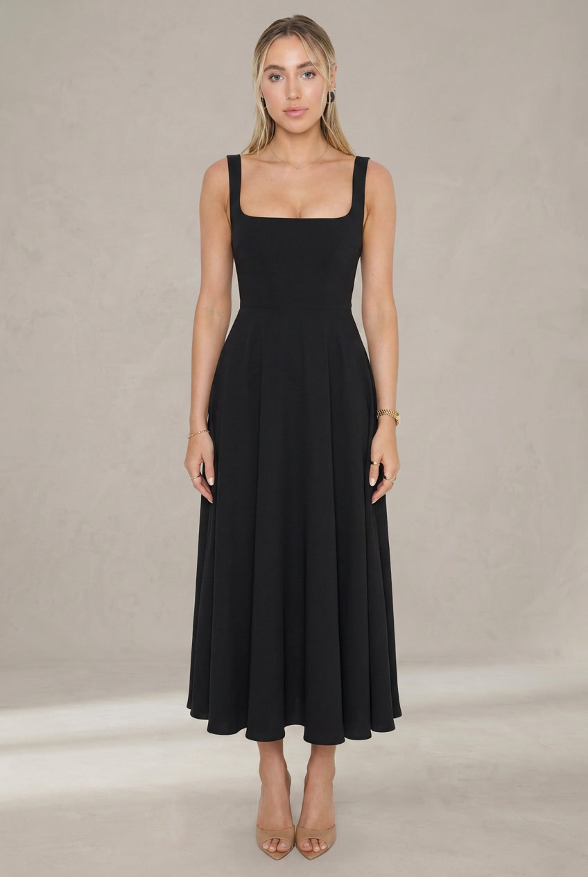 Grace | Robe midi fluide à décolleté carré