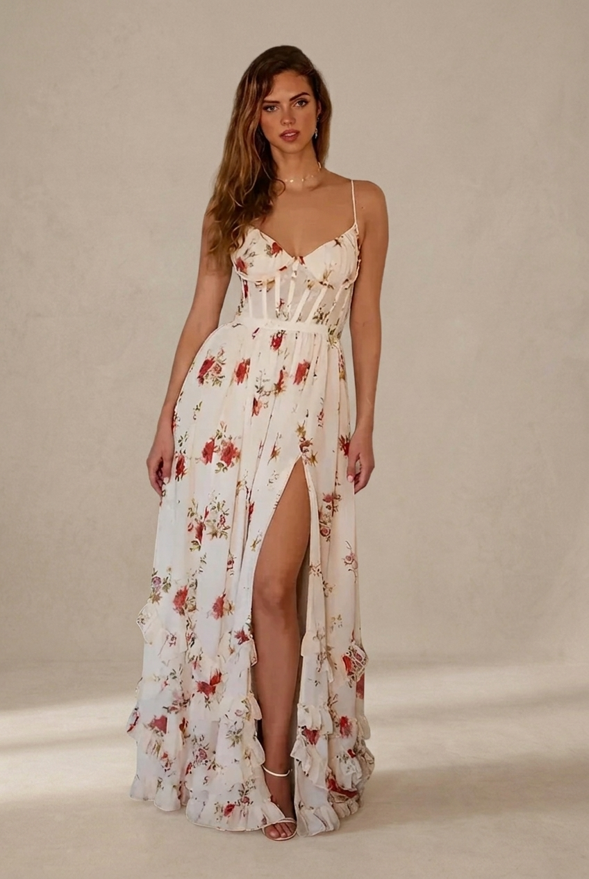 Paola | Robe florale romantique avec décolleté en V