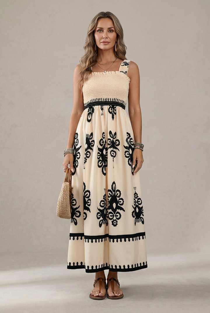 Martina | Robe maxi avec imprimé artistique et taille élastique