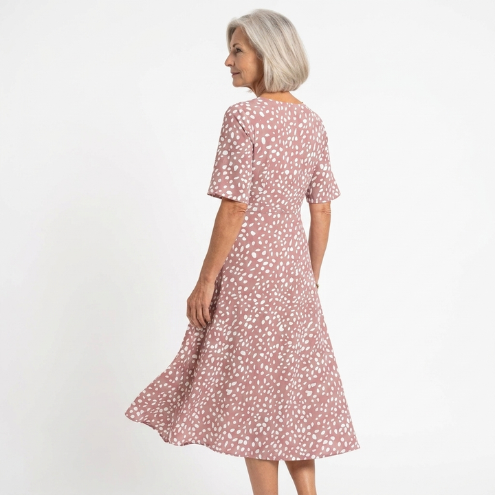 Colette | Robe midi fluide à imprimé à pois et effet réducteur