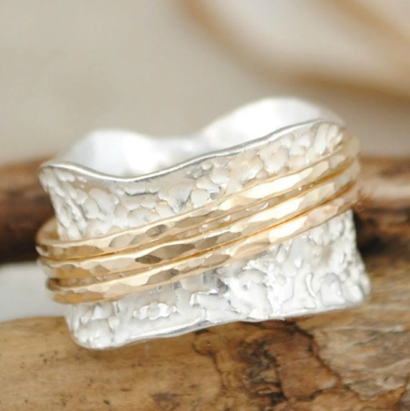 Bague Vintage Spinner en Or & Argent Dünner