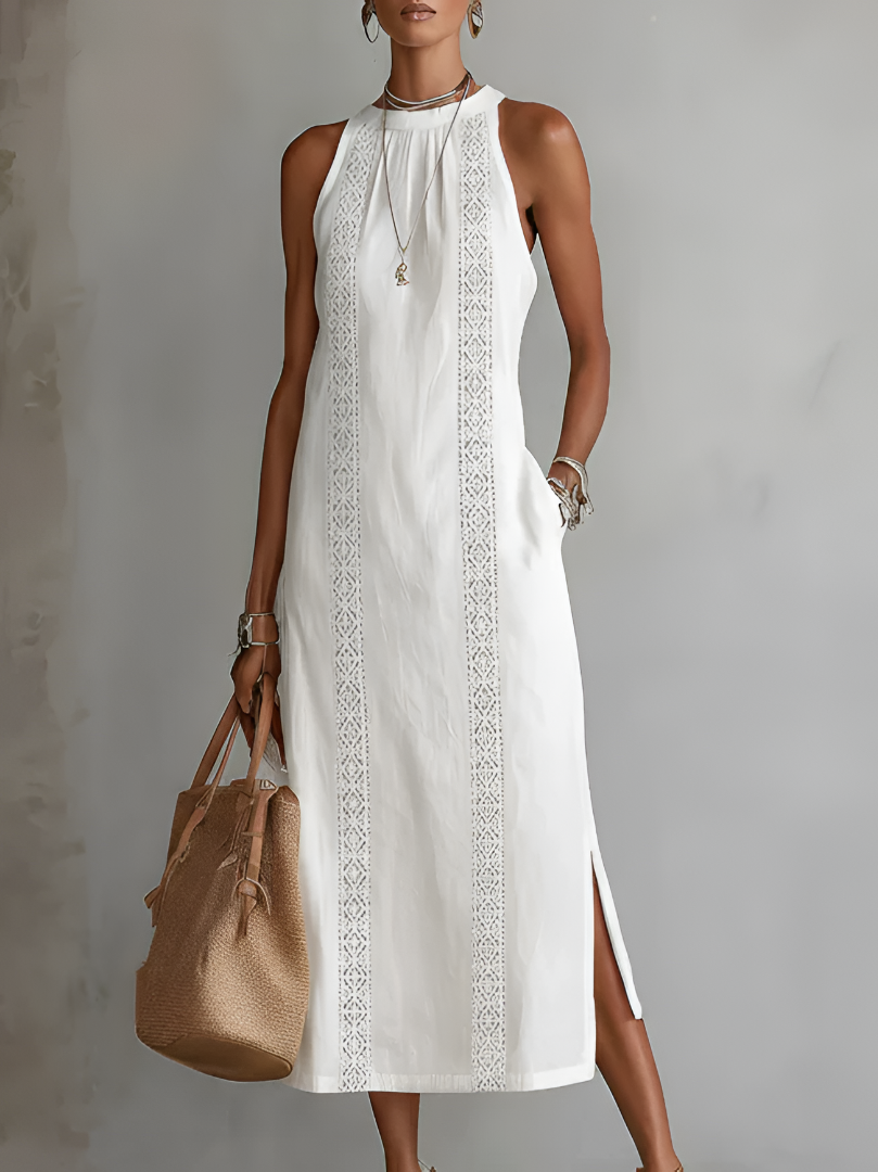 Jimena | Robe midi en lin avec col mao