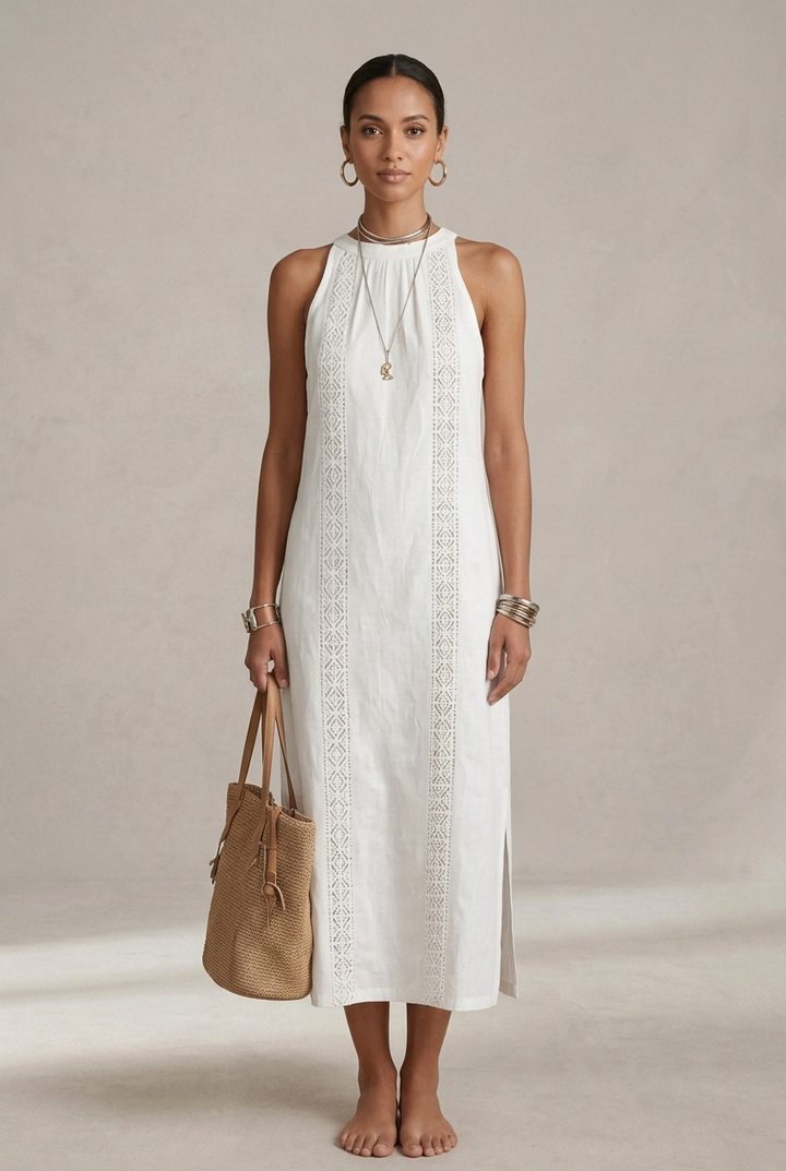 Jimena | Robe midi en lin avec col mao