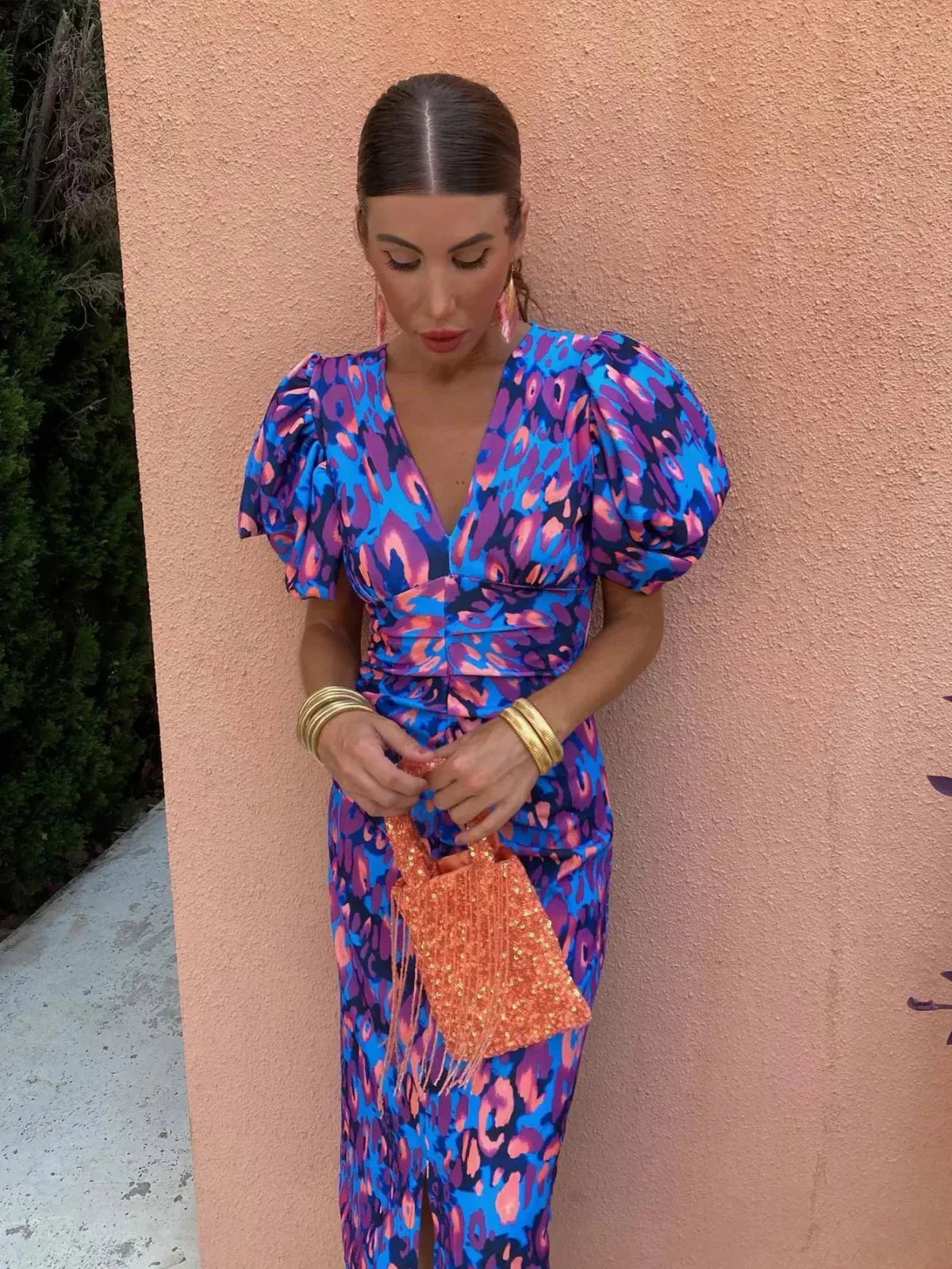 Arielle™ | Robe Midi Femme Colorée à Manches Plissées