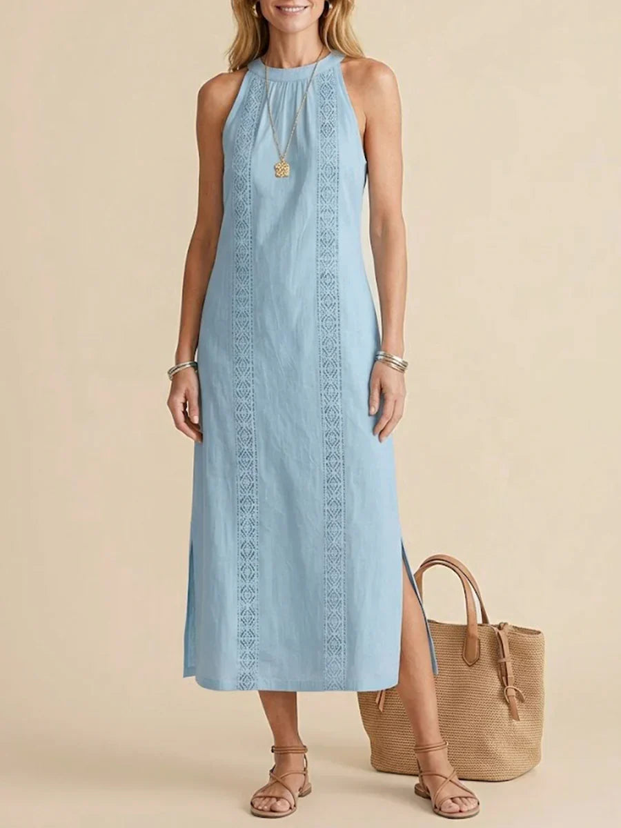 Jimena | Robe midi en lin avec col mao