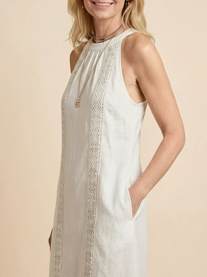 Jimena | Robe midi en lin avec col mao