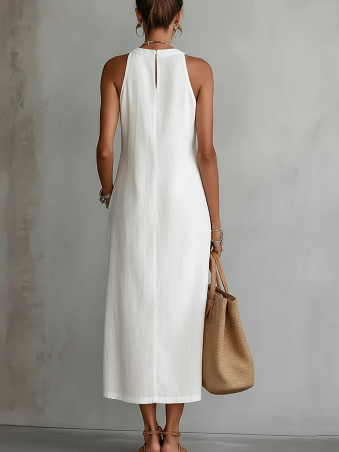 Jimena | Robe midi en lin avec col mao