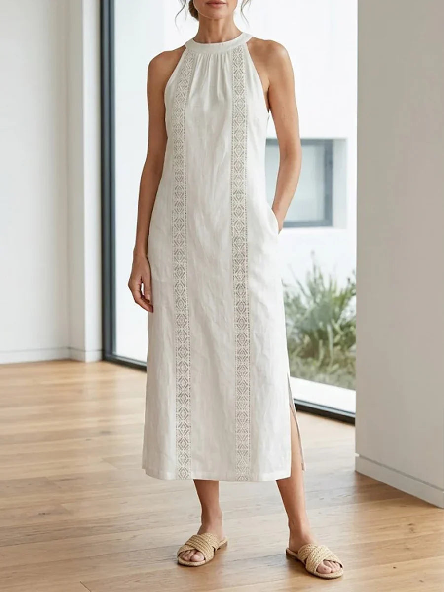Jimena | Robe midi en lin avec col mao