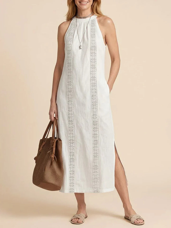 Jimena | Robe midi en lin avec col mao