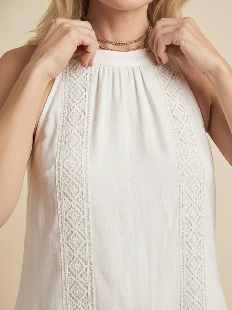Jimena | Robe midi en lin avec col mao