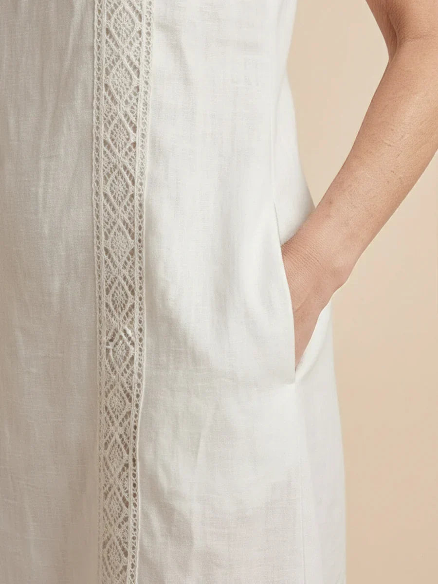 Jimena | Robe midi en lin avec col mao