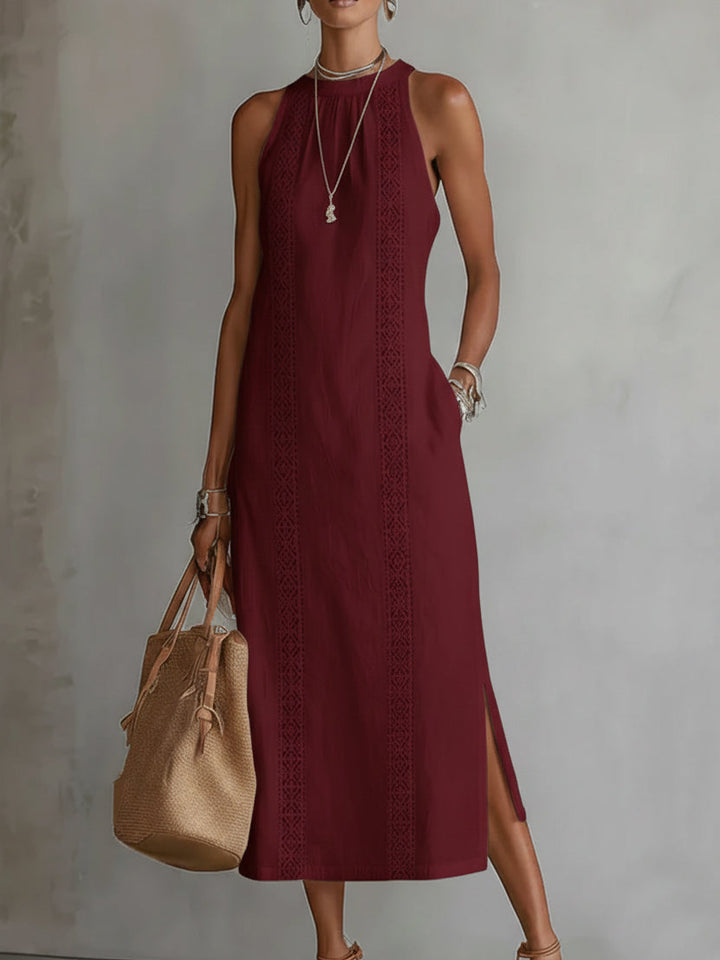 Jimena | Robe midi en lin avec col mao
